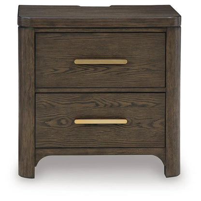 Radkin Two Drawer Night Stand Burnished Brown
