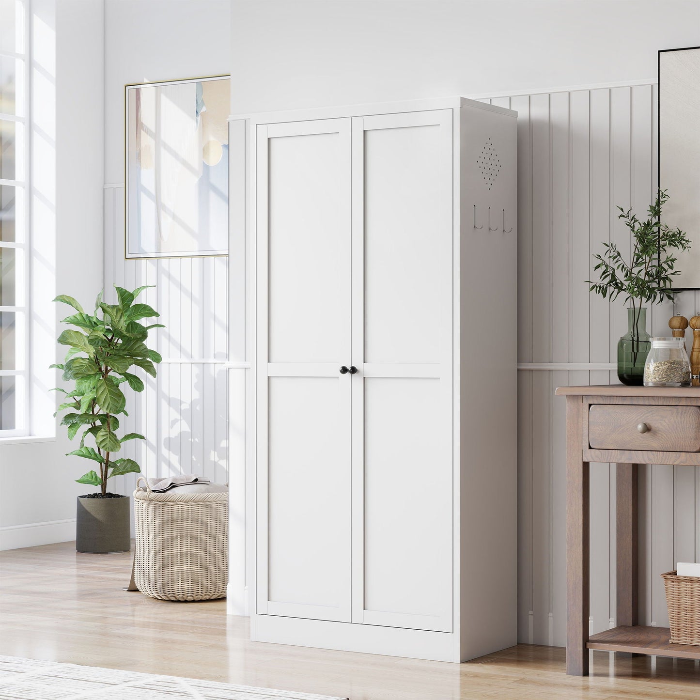 White Metal Pantry Cabinet With Steel Shelves