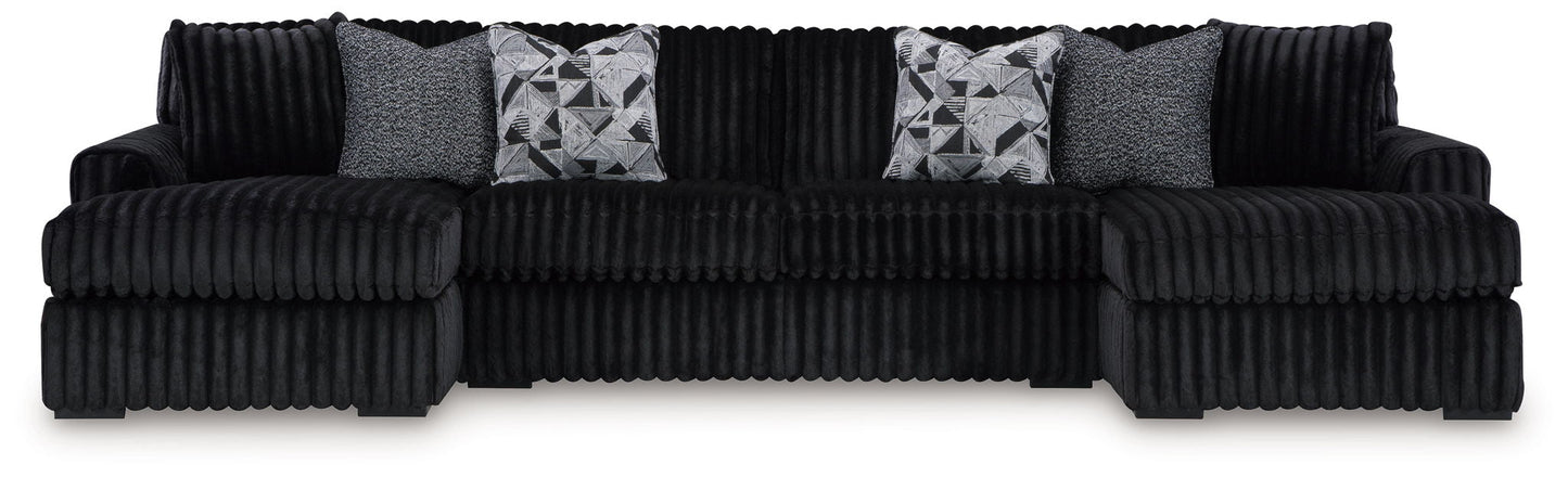 Midnight-Madness Sectional Set, black ribbed velvet, 4-piece sofa set on Tampa Home & Garden Store