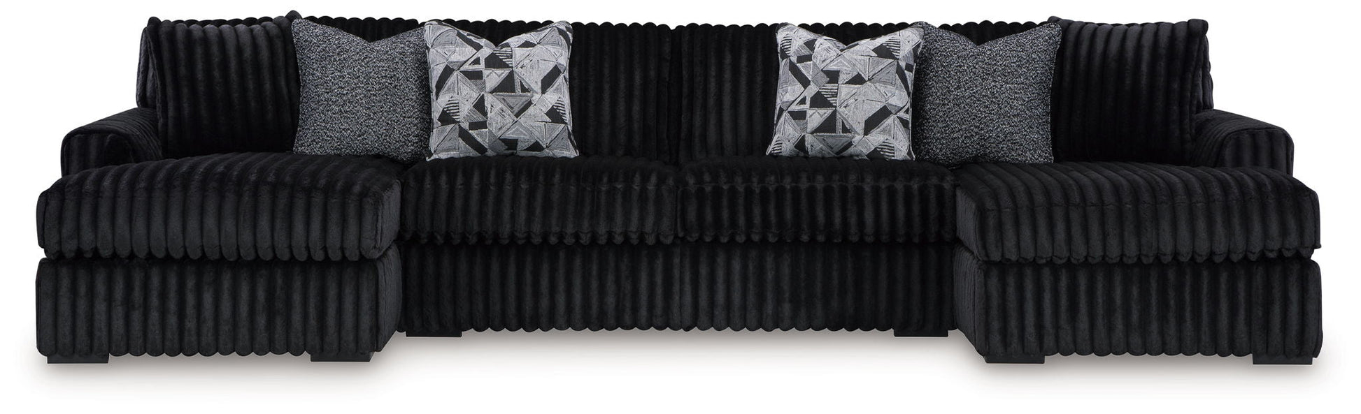Midnight-Madness Sectional Set, black ribbed velvet, 4-piece sofa set on Tampa Home & Garden Store