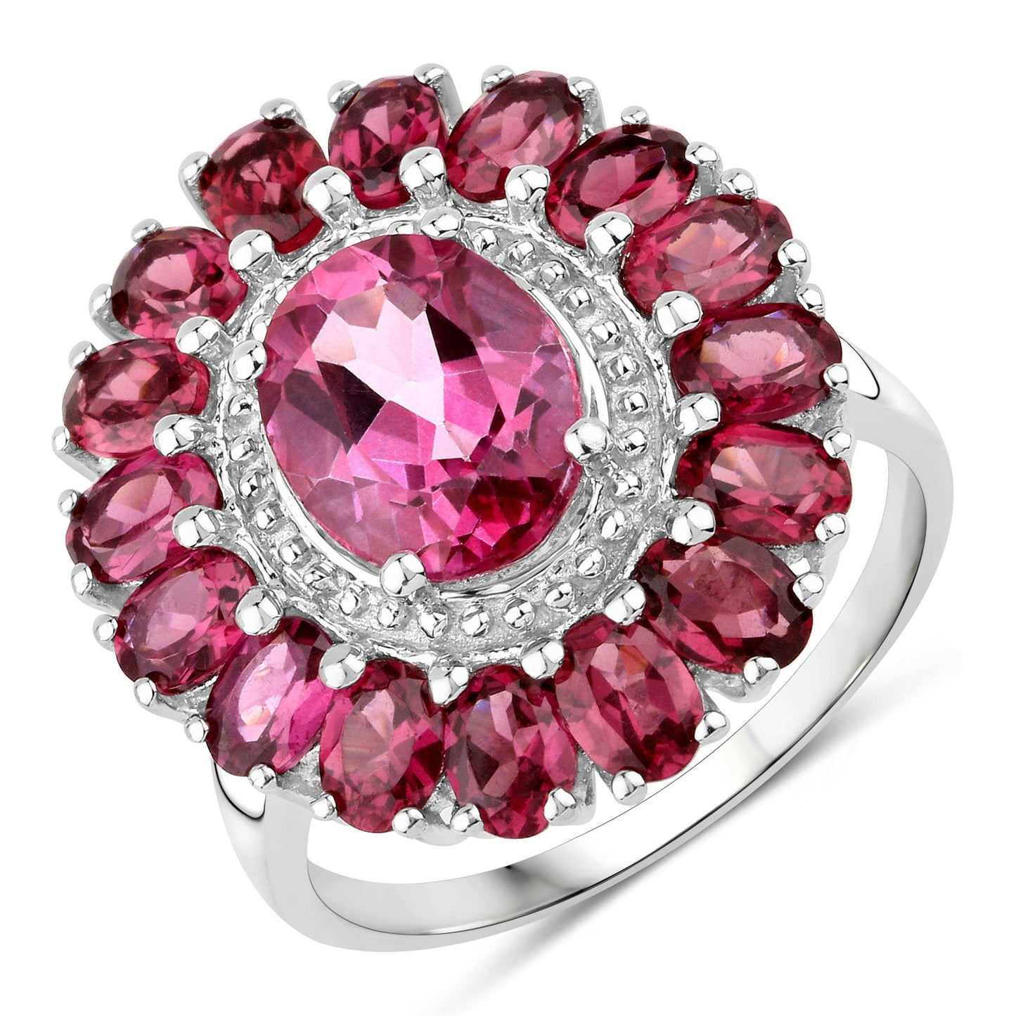 Pink topaz and rhodolite garnet cluster ring in sterling silver, 5.460 ct, Bids.com on Tampa Home & Garden Store