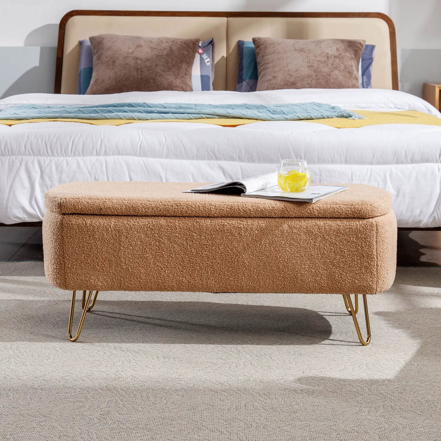 Storage Ottoman Bench with Faux Fur End of Bed