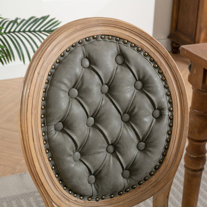 French Style Solid Wood Dining Chair with nailhead trim and tufted gray upholstery on Tampa Home & Garden Store