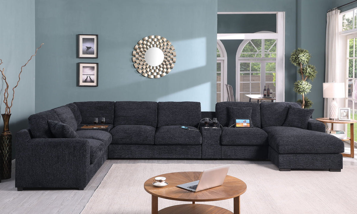 Celine fabric corner sectional sofa with right-facing chaise in dark charcoal gray on Tampa Home & Garden Store