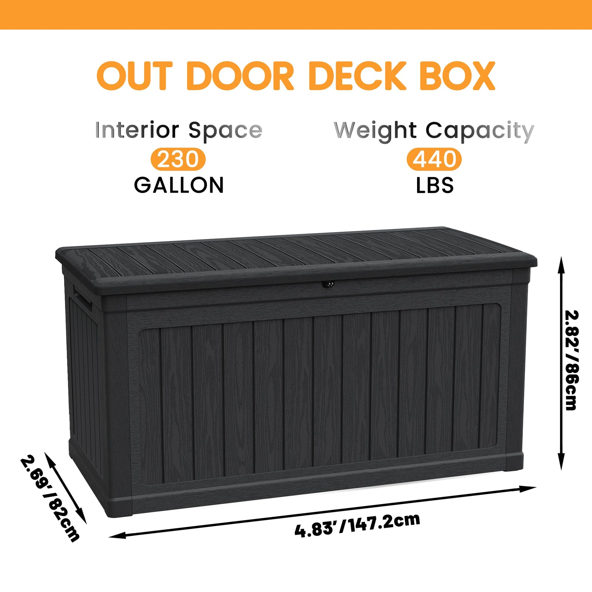 230 Gallon Large Outdoor Storage XXL Deck Box black wood-grain HouseOfZazla on Tampa Home & Garden Store