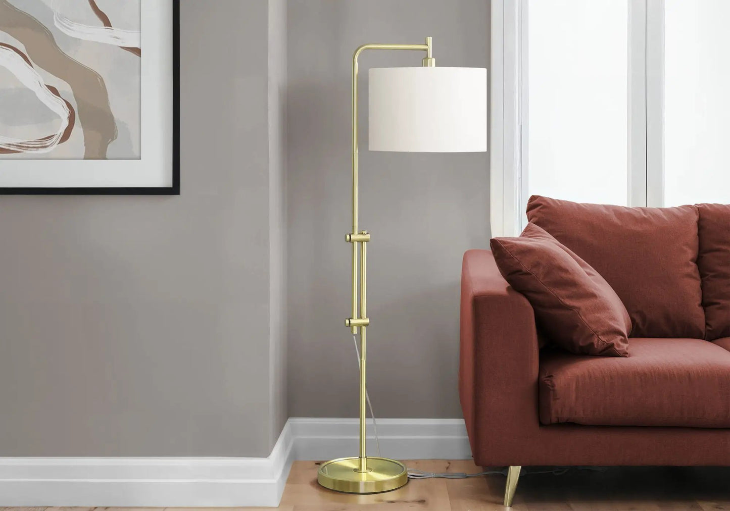 Metal Arc Floor Lamp with Fabric Drum Shade