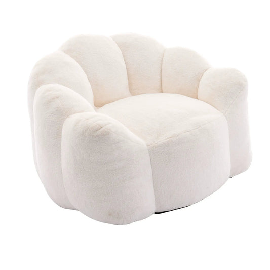 Lotus Style compression sofa bean bag chair in cream plush fabric with rounded cushions on Tampa Home & Garden Store