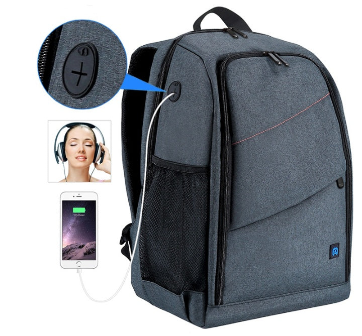 Camera backpack waterproof bag gray with USB charging port, side mesh pocket My Store on Tampa Home & Garden Store