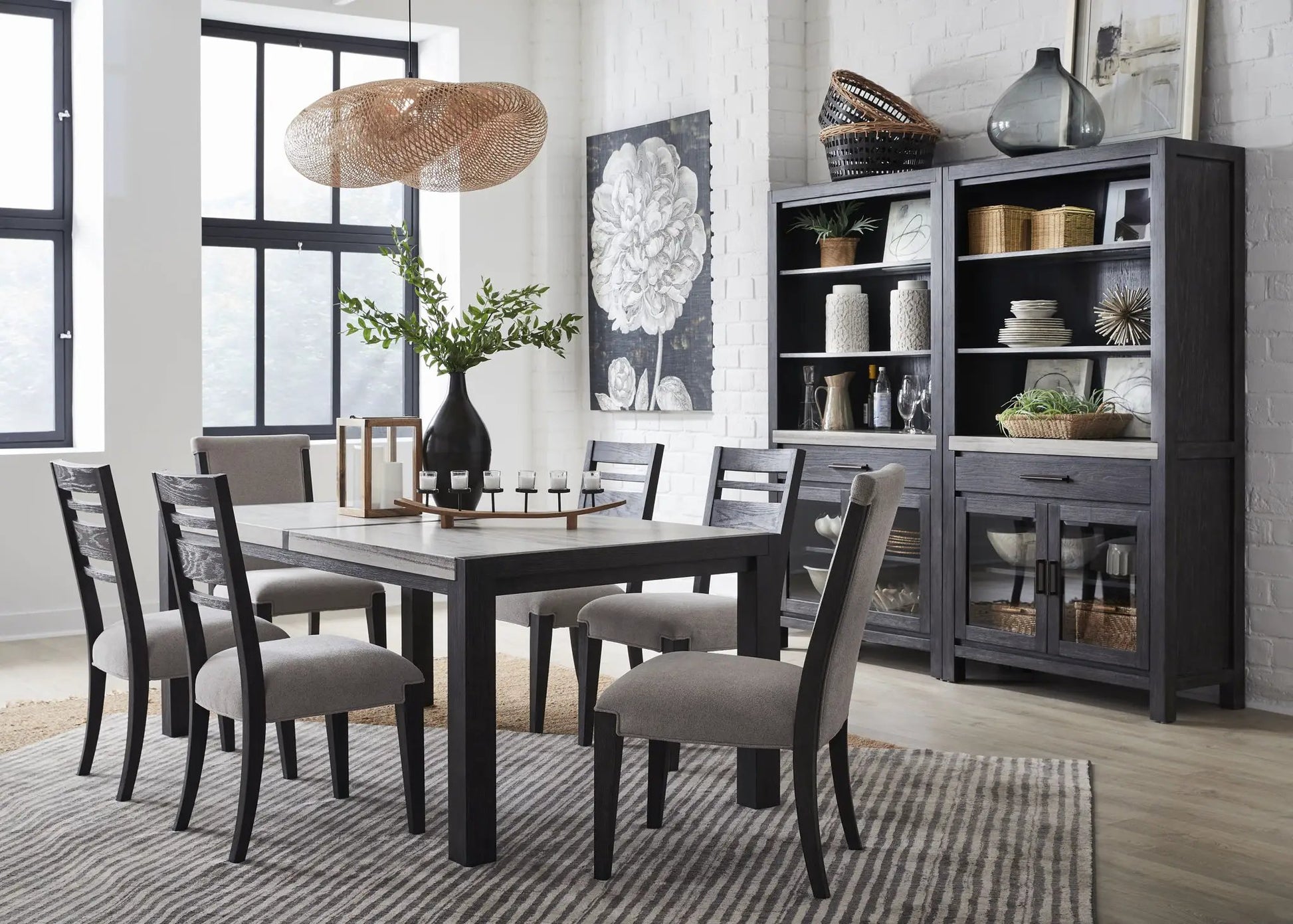 Plum Creek Upholstered Side Chair set of 2 in dark finish with gray seats by Unique Piece on Tampa Home & Garden Store