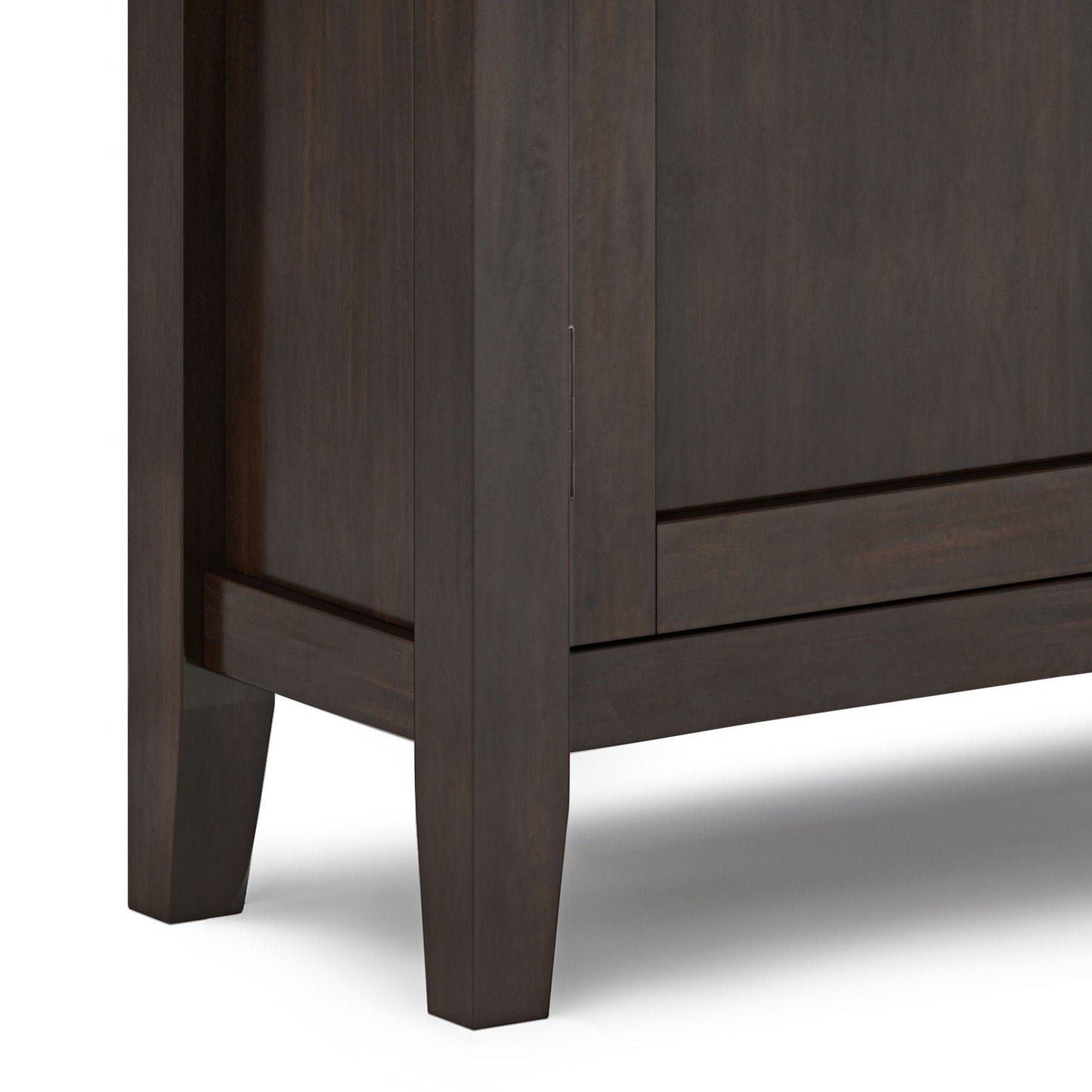 Redmond Low Storage Cabinet in Brunette Brown with tapered legs, dark wood finish on Tampa Home & Garden Store