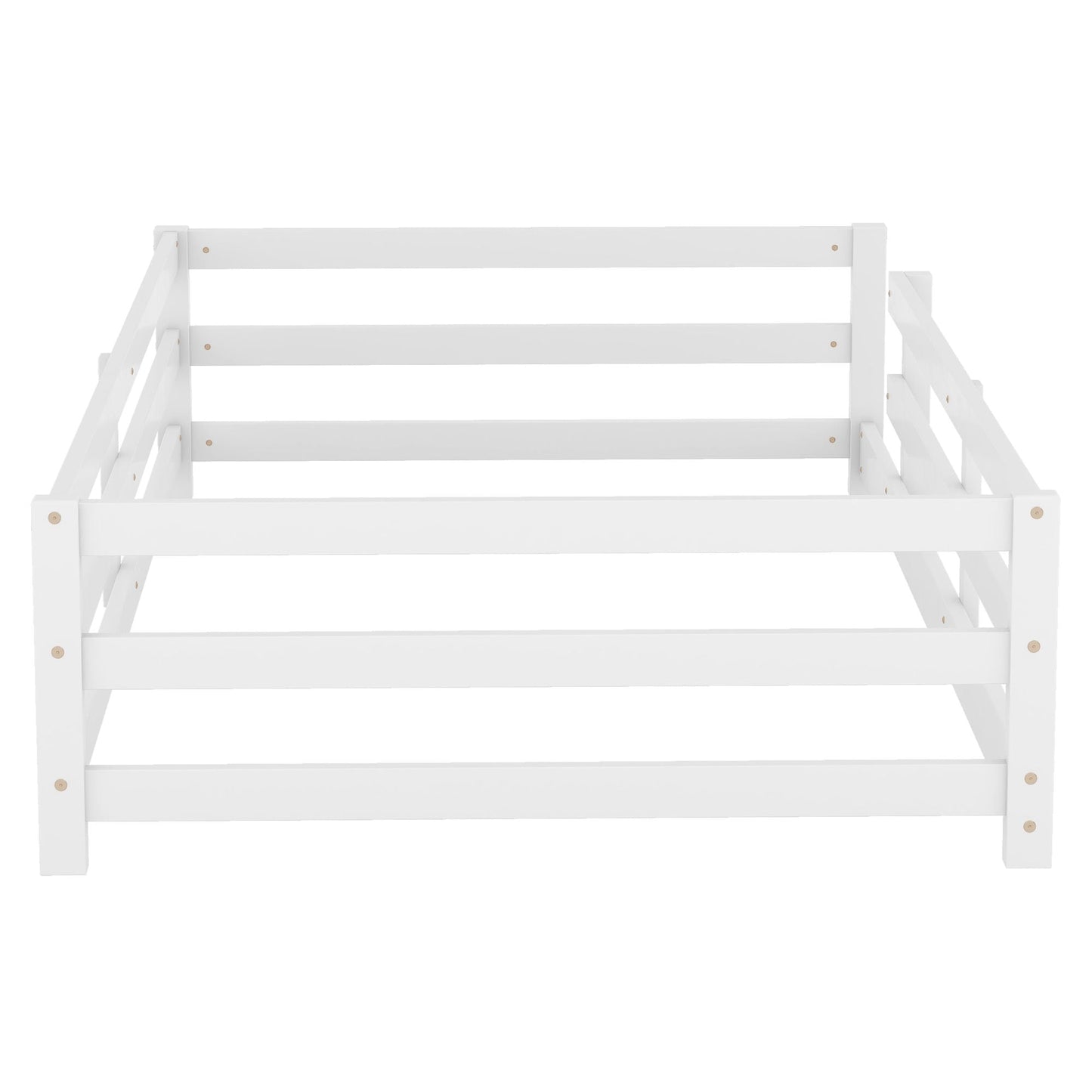 Twin size Montessori floor bed with fence in white, HouseOfZazla panel bed frame on Tampa Home & Garden Store