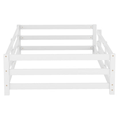 Twin size Montessori floor bed with fence in white, HouseOfZazla panel bed frame on Tampa Home & Garden Store
