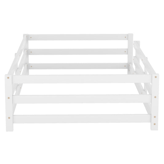 Twin size Montessori floor bed with fence in white, HouseOfZazla panel bed frame on Tampa Home & Garden Store