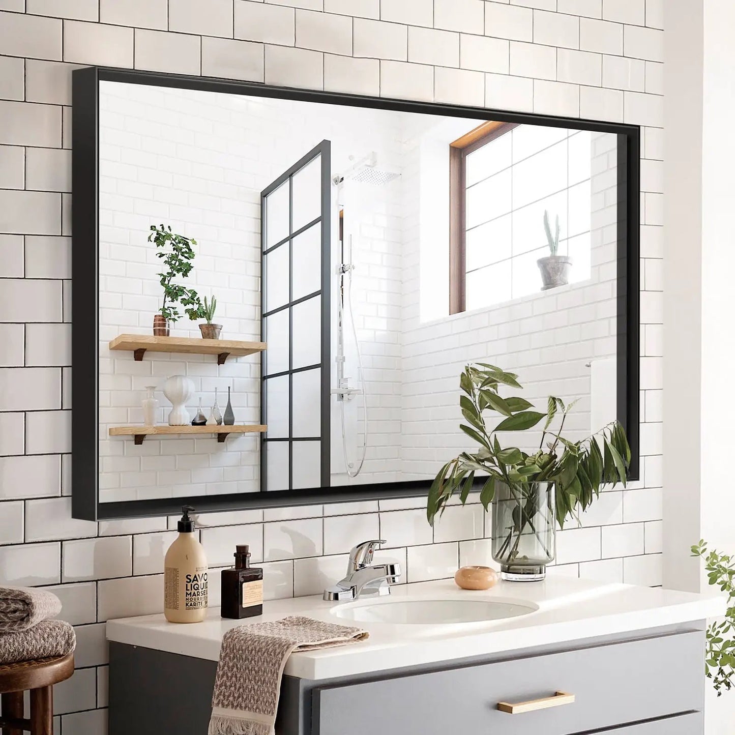 Rectangular Bathroom Mirror with Metal Frame