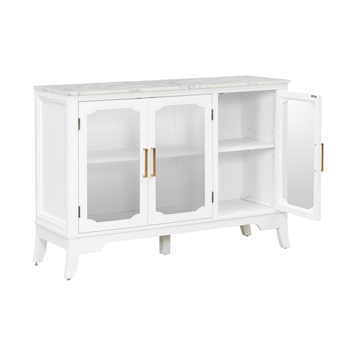 Storage cabinet 3 doors white with marble top, glass panels, gold handles HouseOfZazla on Tampa Home & Garden Store