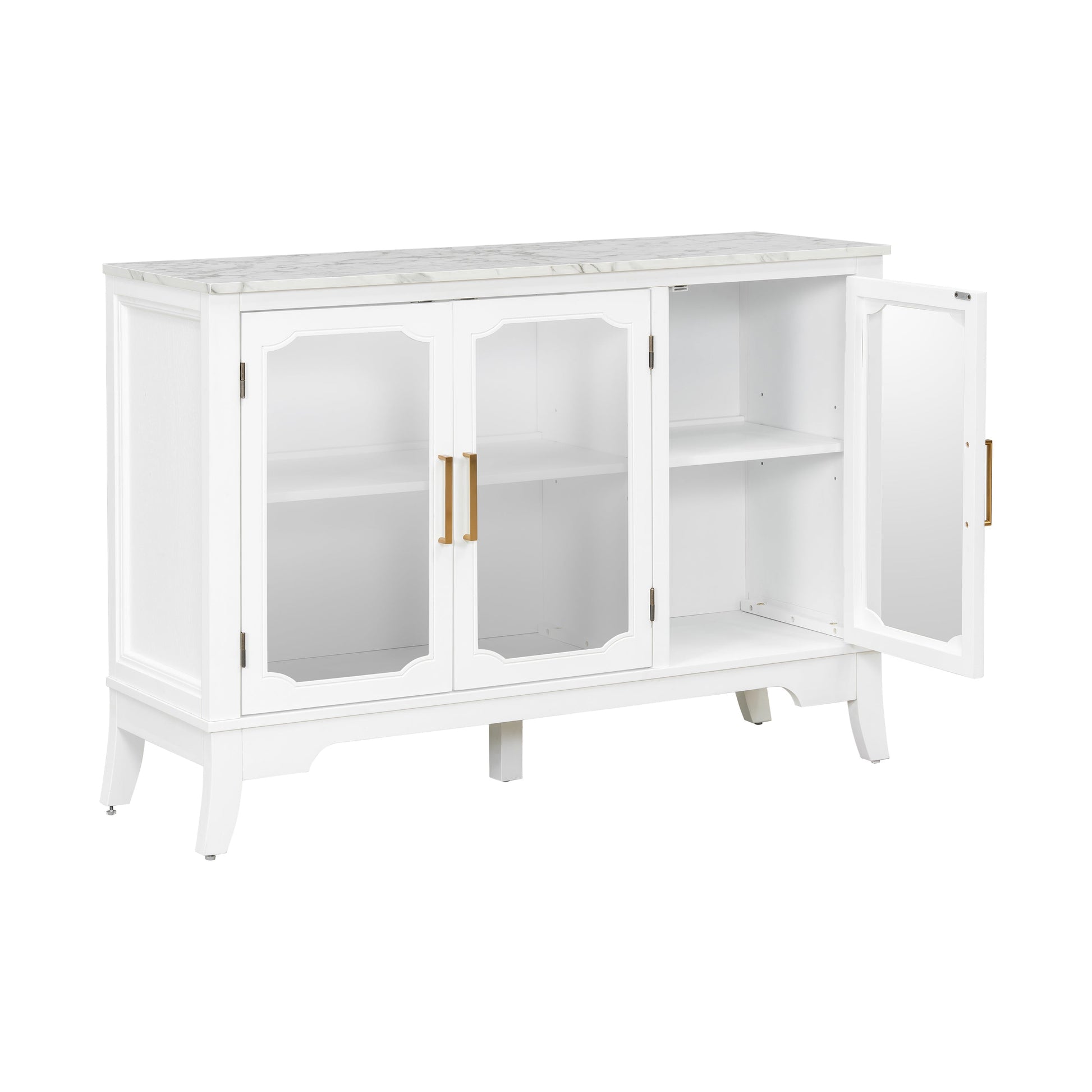 Storage cabinet 3 doors white with marble top, glass panels, gold handles HouseOfZazla on Tampa Home & Garden Store