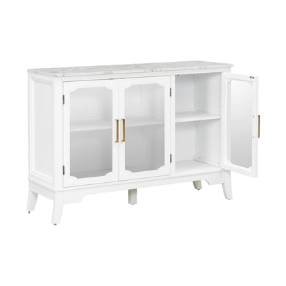 Storage cabinet 3 doors white with marble top, glass panels, gold handles HouseOfZazla on Tampa Home & Garden Store
