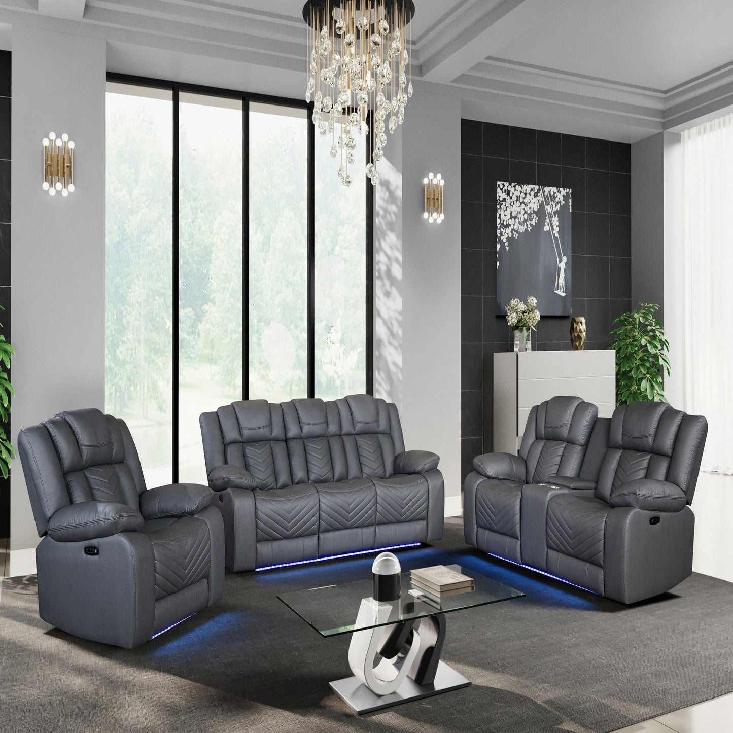 Classic Gray Power Recliner With LED and Storage