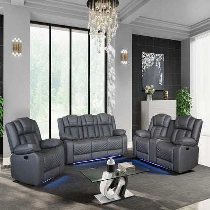 Classic Gray Power Recliner With LED and Storage