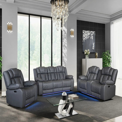 Raize power recliner with LED lighting in gray, set of four by Unique Piece Furniture in a modern showroom on Tampa Home & Garden Store