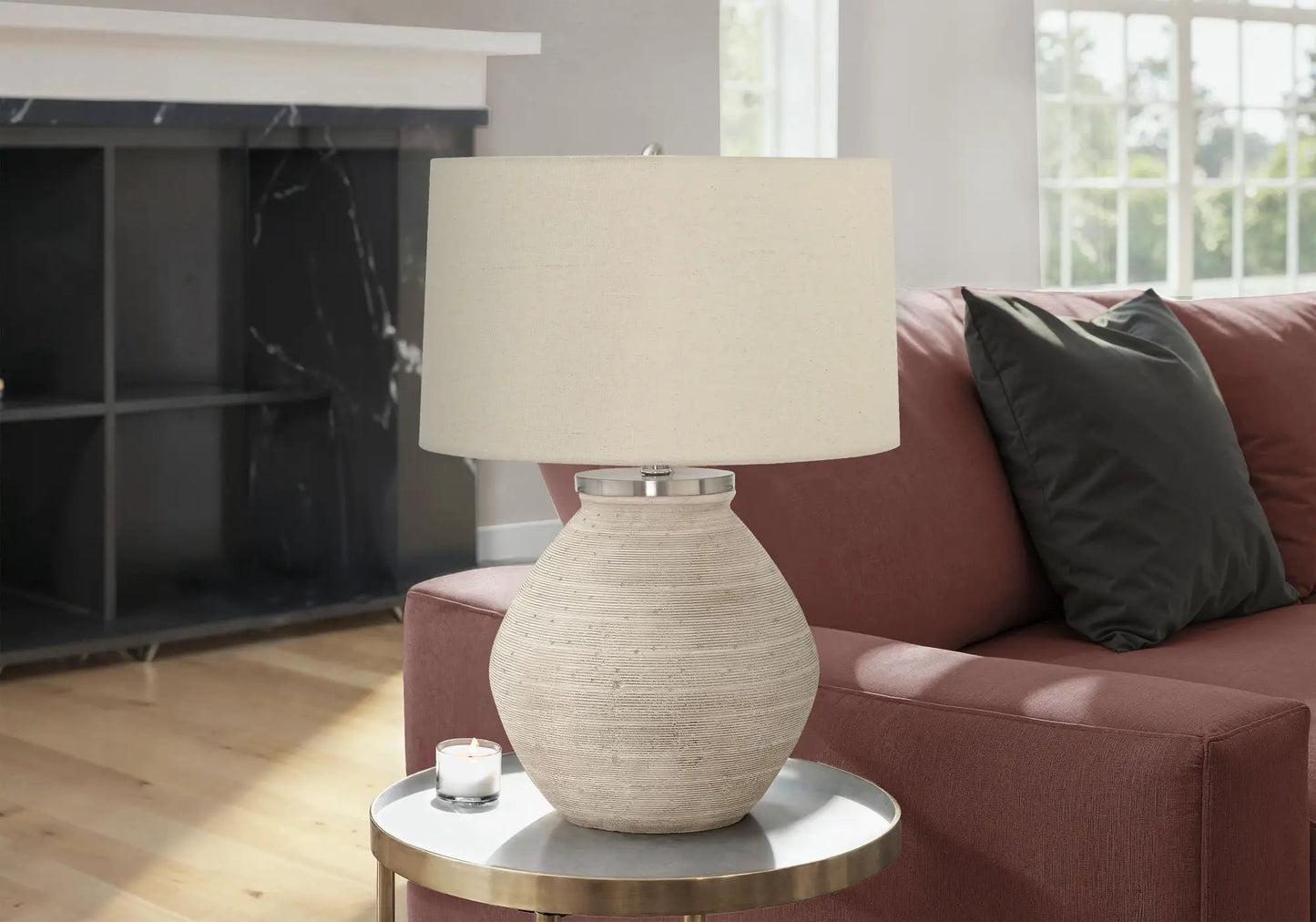 Cream Concrete Table Lamp with Linen Shade