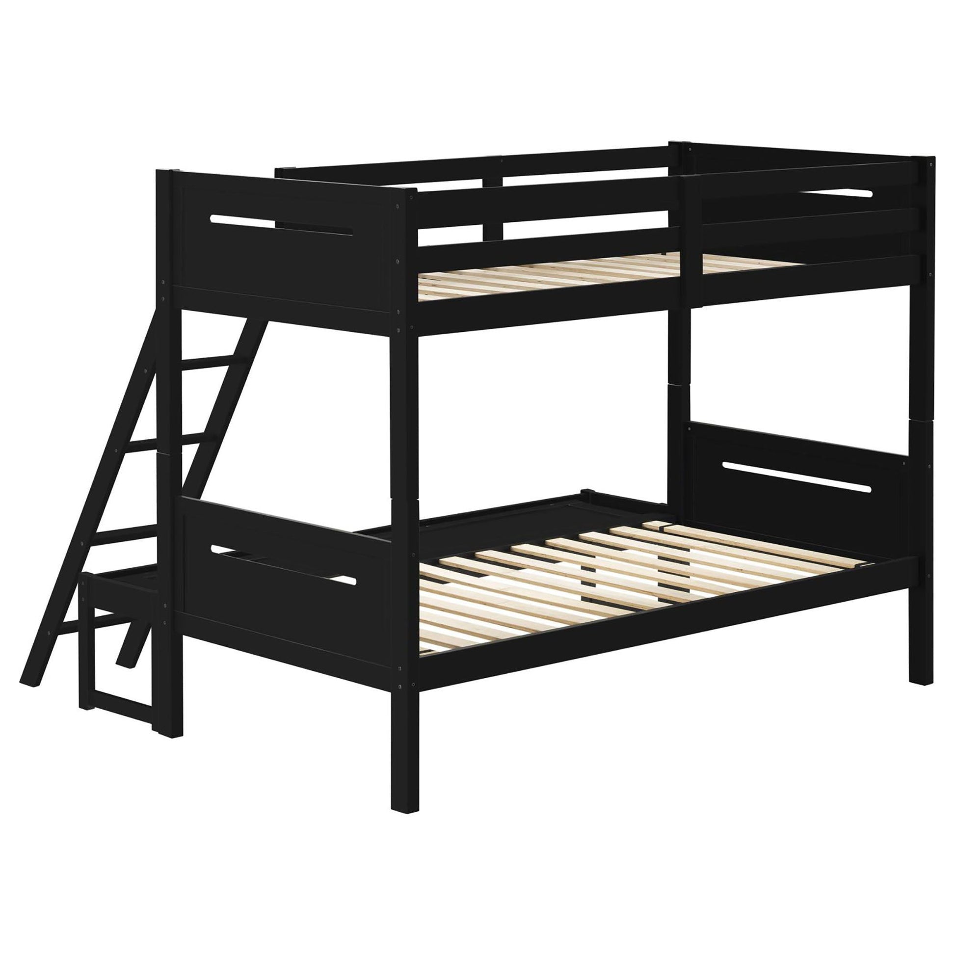 Bunk bed frame in black with built-in ladder, angled access steps and safety guardrails on Tampa Home & Garden Store