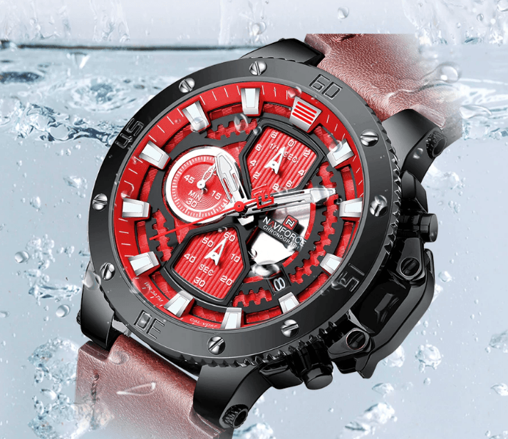 Stevvex ST1N600MK men's waterproof chronograph watch with red dial and fluorescent hands on Tampa Home & Garden Store