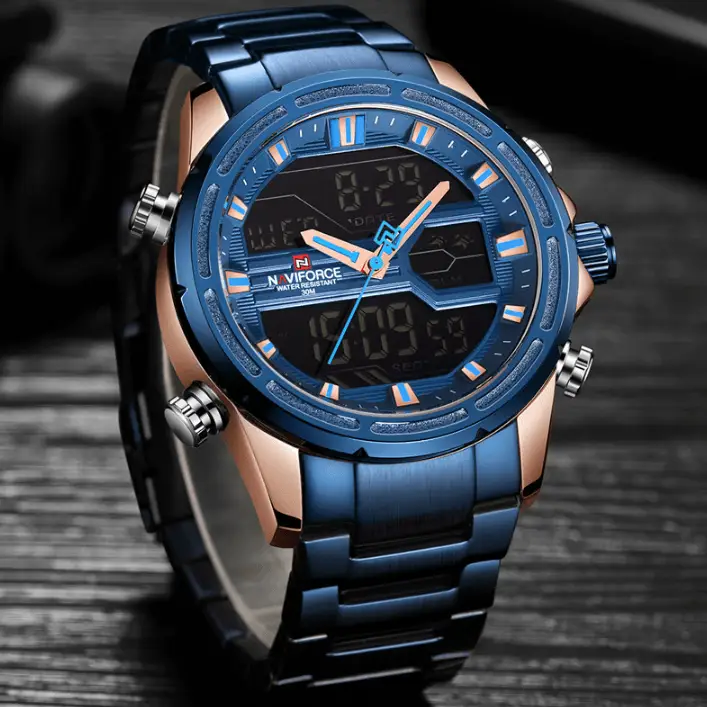Mens Waterproof Analog Digital Watch Stainless
