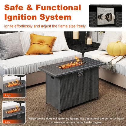 44.5 Inch Propane Fire Pit Table Rattan Gas 2-in-1 with Stainless Steel Burner