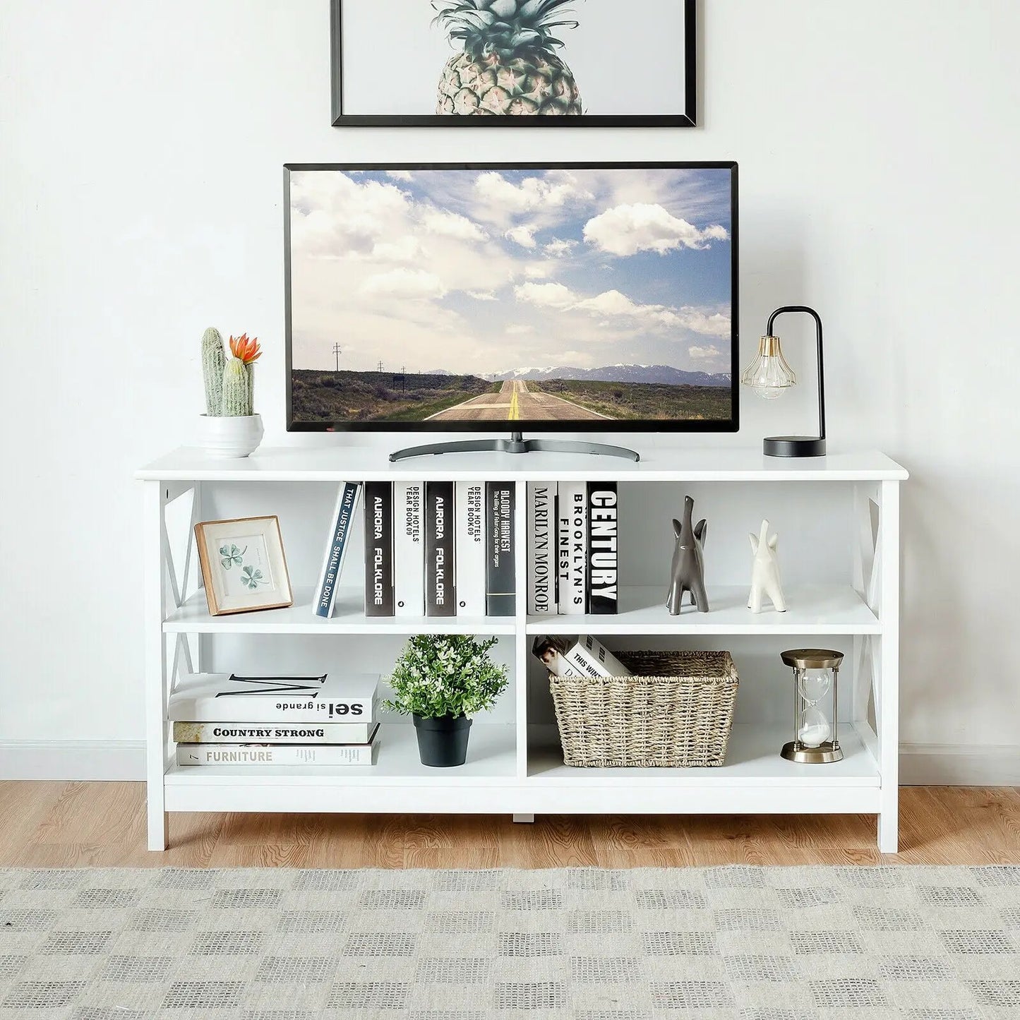 Wooden TV Stand for 55 TV with X Shaped Frame