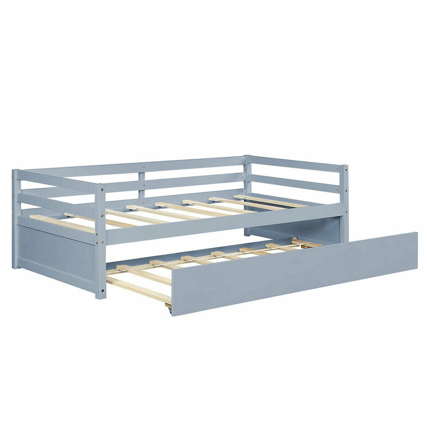 Twin Size Wooden Slat Trundle Platform-Dark Brown
