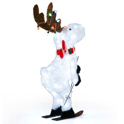 44-inch animated Christmas reindeer skiing decoration white fuzzy body with colorful lights on Tampa Home & Garden Store