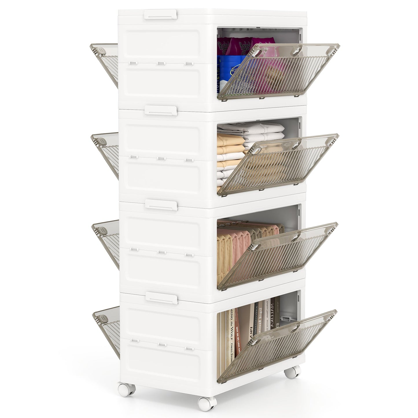 44 Gal 4-Pack Stackable Plastic Storage Bins with Lid for Bedroom Living Room-White