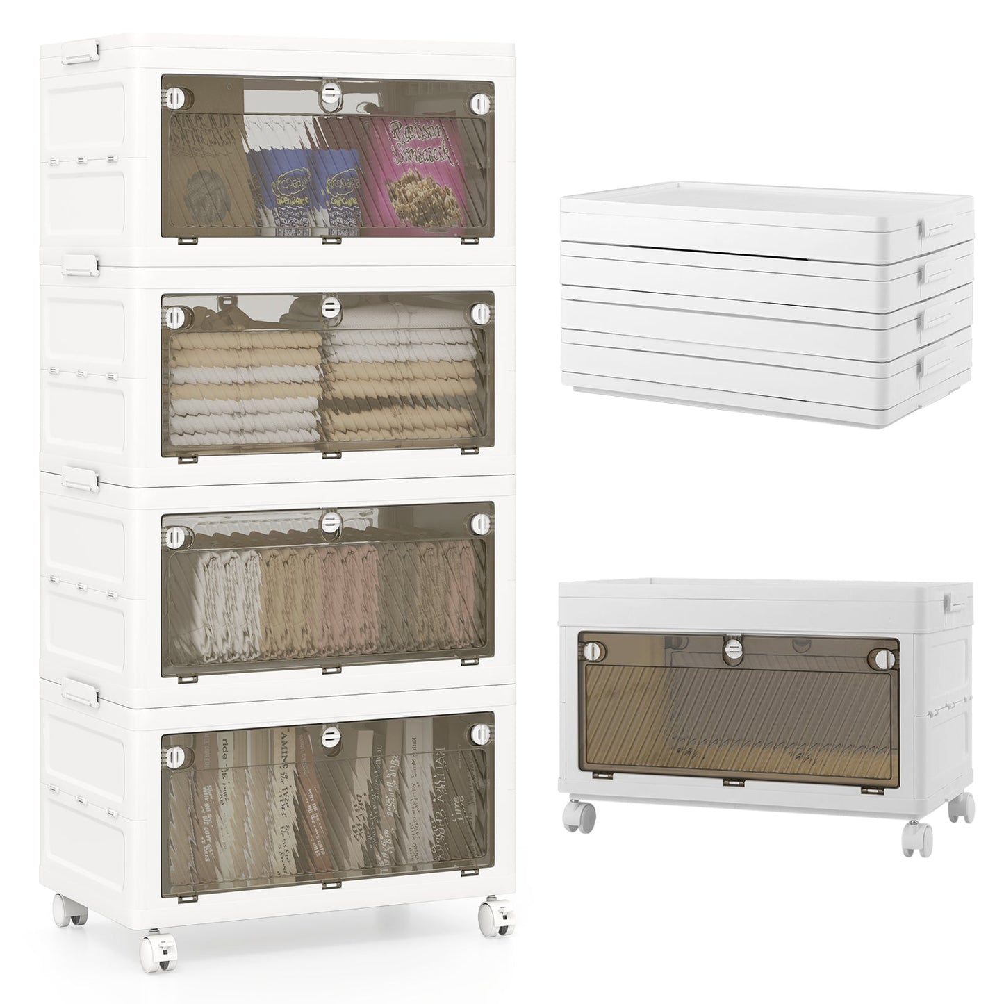 44 Gal 4-Pack Stackable Plastic Storage Bins with Lid for Bedroom Living Room-White