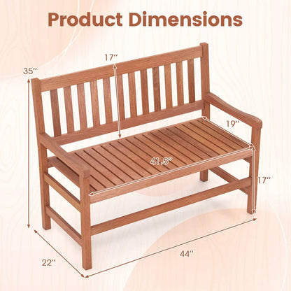 44 Inch Teak Outdoor Bench for Two Adults