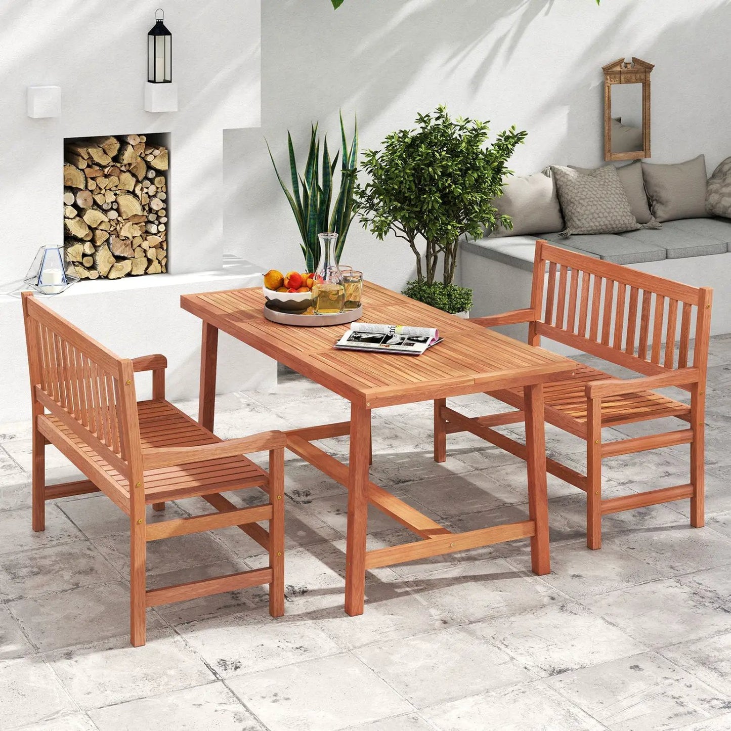 44 Inch Teak Outdoor Bench for Two Adults