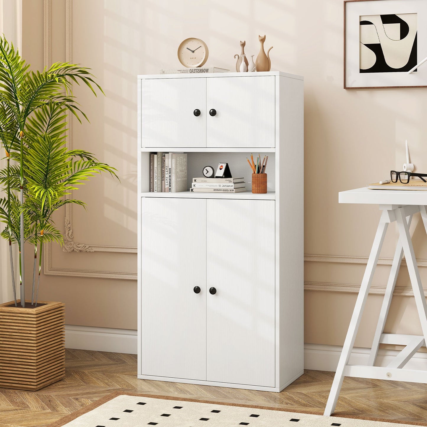44 Inches Tall Bookshelf with Doors and Adjustable Shelf - Tampa Home & Garden Store