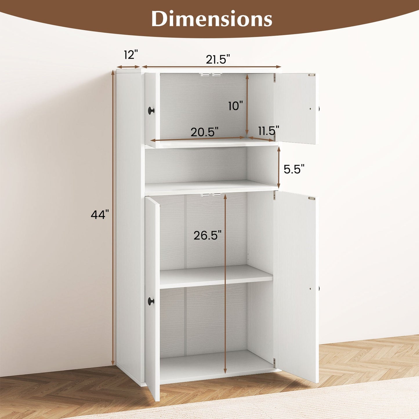 44 Inches Tall Bookshelf with Doors and Adjustable Shelf - Tampa Home & Garden Store