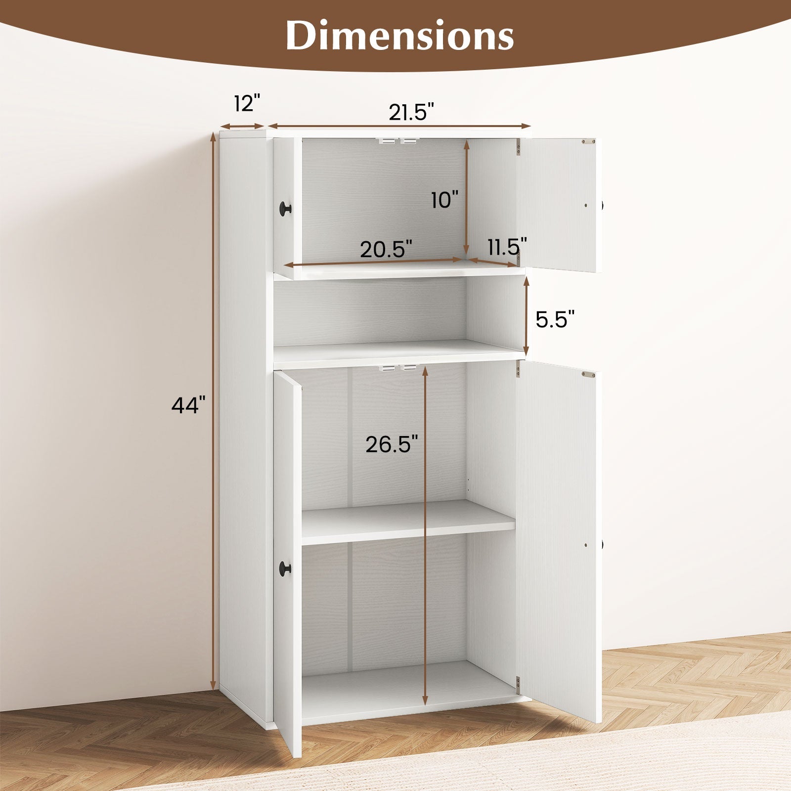 44 Inches Tall Bookshelf with Doors and Adjustable Shelf - Tampa Home & Garden Store
