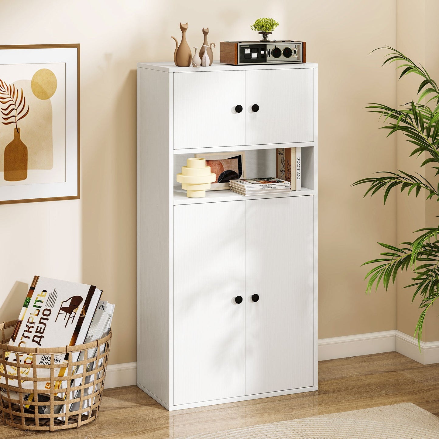 44 Inches Tall Bookshelf with Doors and Adjustable Shelf - Tampa Home & Garden Store