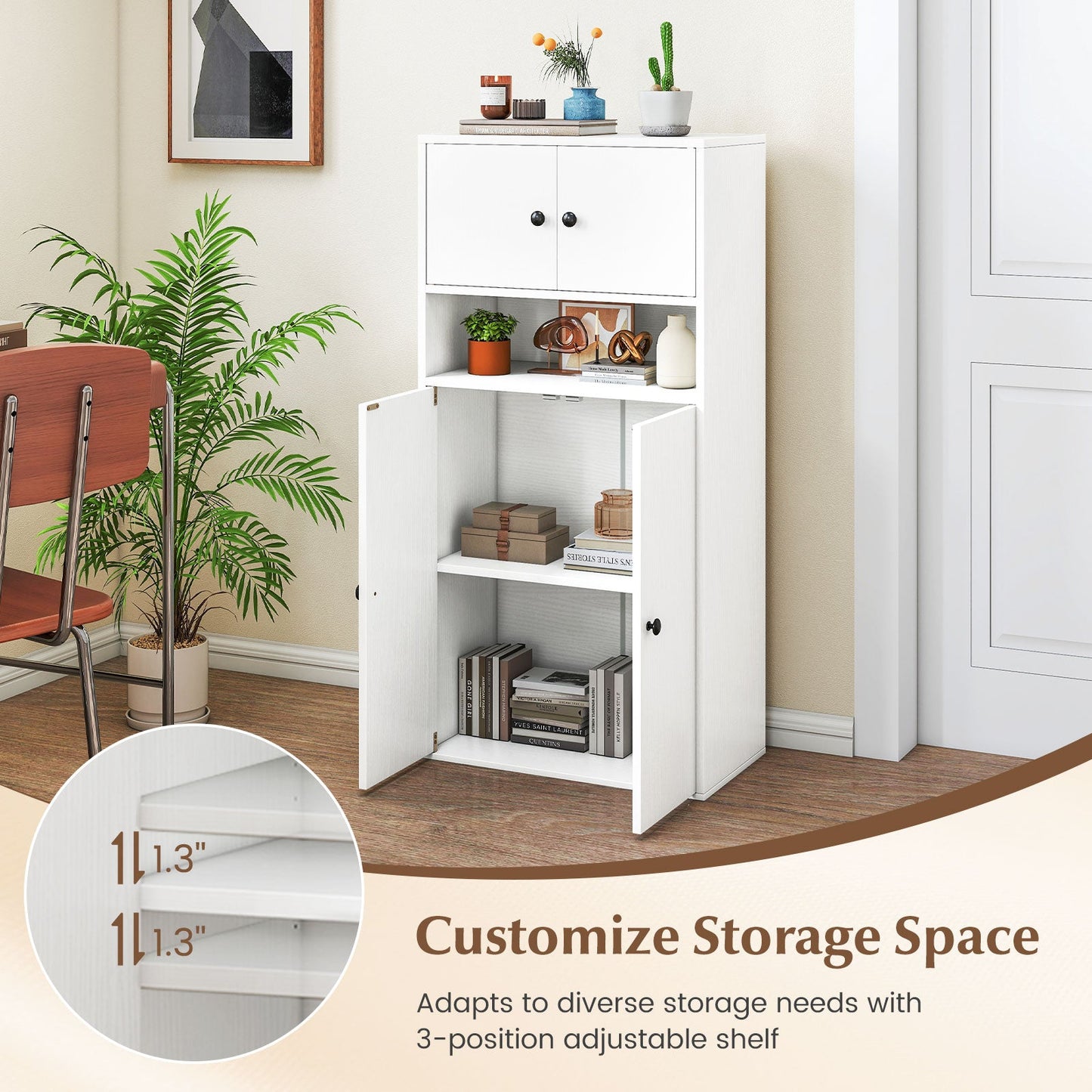 44 Inches Tall Bookshelf with Doors and Adjustable Shelf - Tampa Home & Garden Store