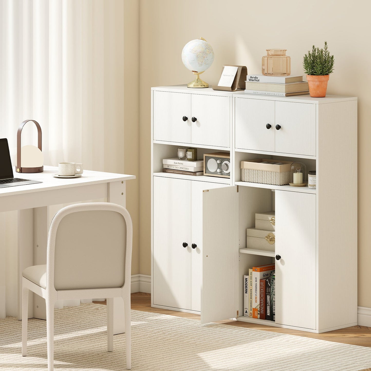 44 Inches Tall Bookshelf with Doors and Adjustable Shelf - Tampa Home & Garden Store