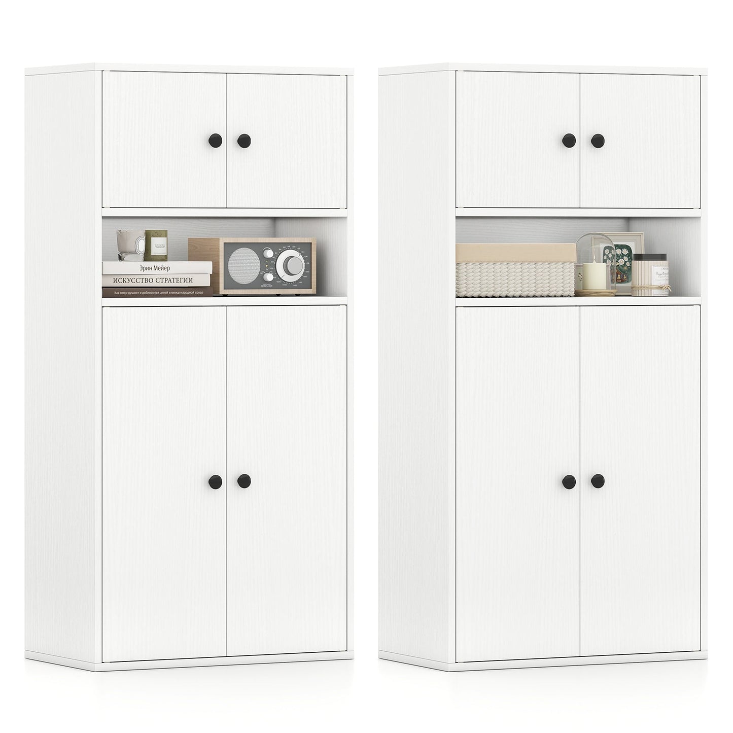 44 Inches Tall Bookshelf with Doors and Adjustable Shelf - Tampa Home & Garden Store