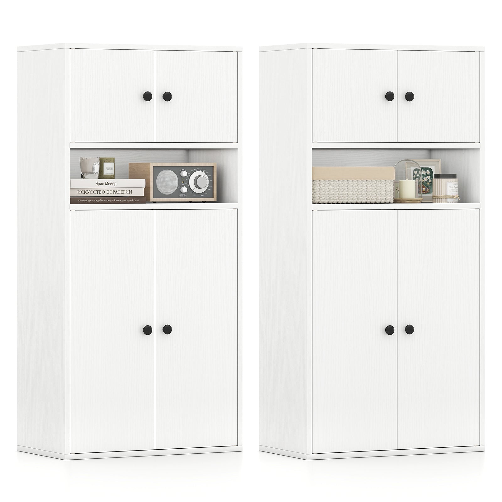44 Inches Tall Bookshelf with Doors and Adjustable Shelf - Tampa Home & Garden Store