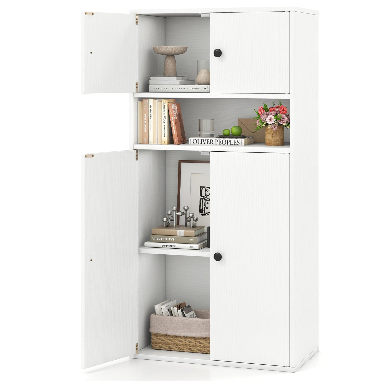 44 Inches Tall Bookshelf with Doors and Adjustable Shelf - Tampa Home & Garden Store
