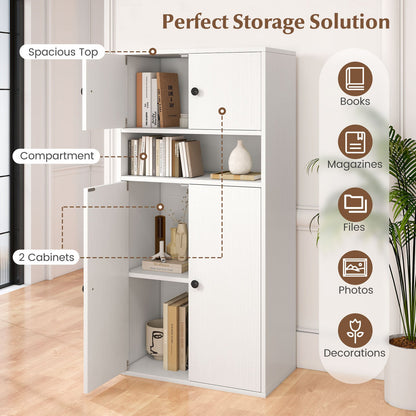 44 Inches Tall Bookshelf with Doors and Adjustable Shelf - Tampa Home & Garden Store