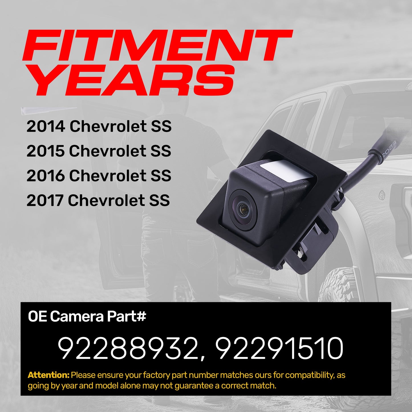 OE backup camera by Master Tailgaters for Chevrolet SS 2014-2017, OEM, 92288932, 92291510 on Tampa Home & Garden Store
