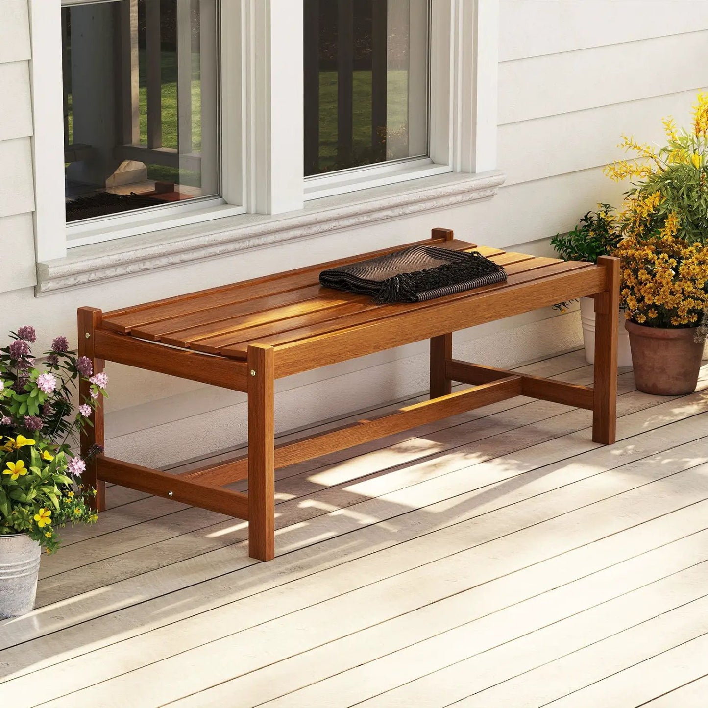 44-Inch Patio Wood Bench Set For 2 Adults