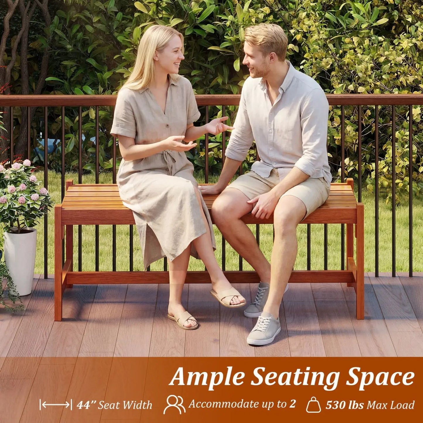 44-Inch Patio Wood Bench Set For 2 Adults