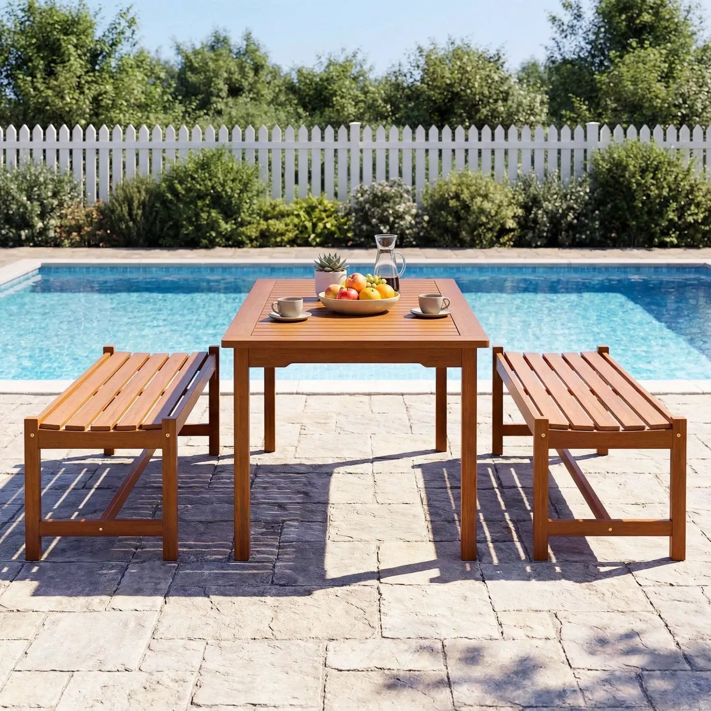 44-Inch Patio Wood Bench Set For 2 Adults